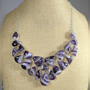 Chevron Amethyst Large Stone Statement Necklace
